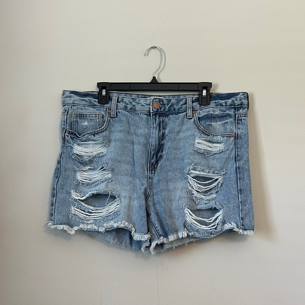 Celebrity Pink Light Blue Distressed Denim Shorts